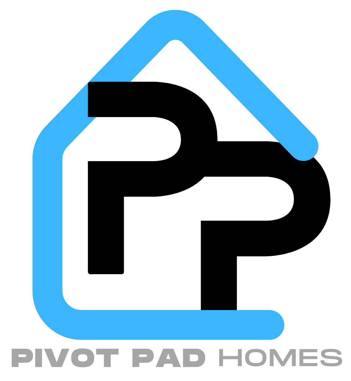 Logo featuring two black 'P's inside a blue house outline.