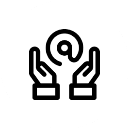 Two hands holding an at symbol representing email or communication.