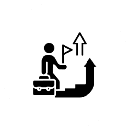 Person climbing a staircase with a briefcase, symbolizing career growth.