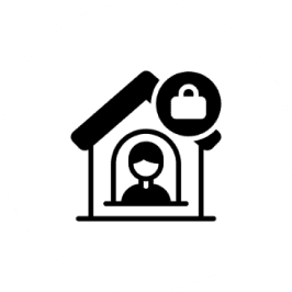 Icon of a person inside a house with a lock symbol.