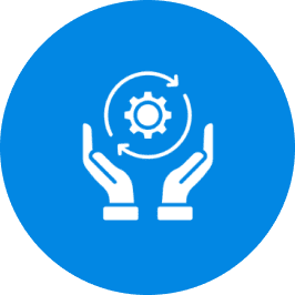 Two hands holding a gear icon symbolizing support or settings.