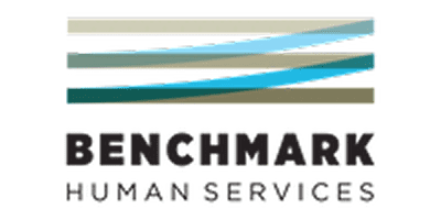 Benchmark Human Services logo with colored lines.