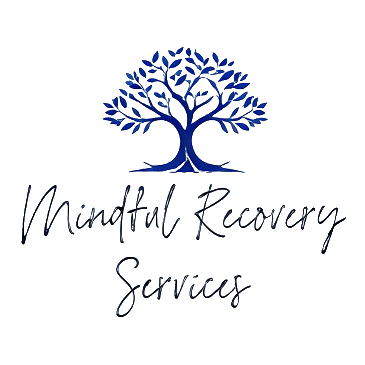 Logo of a mental recovery service with a blue tree and elegant text.